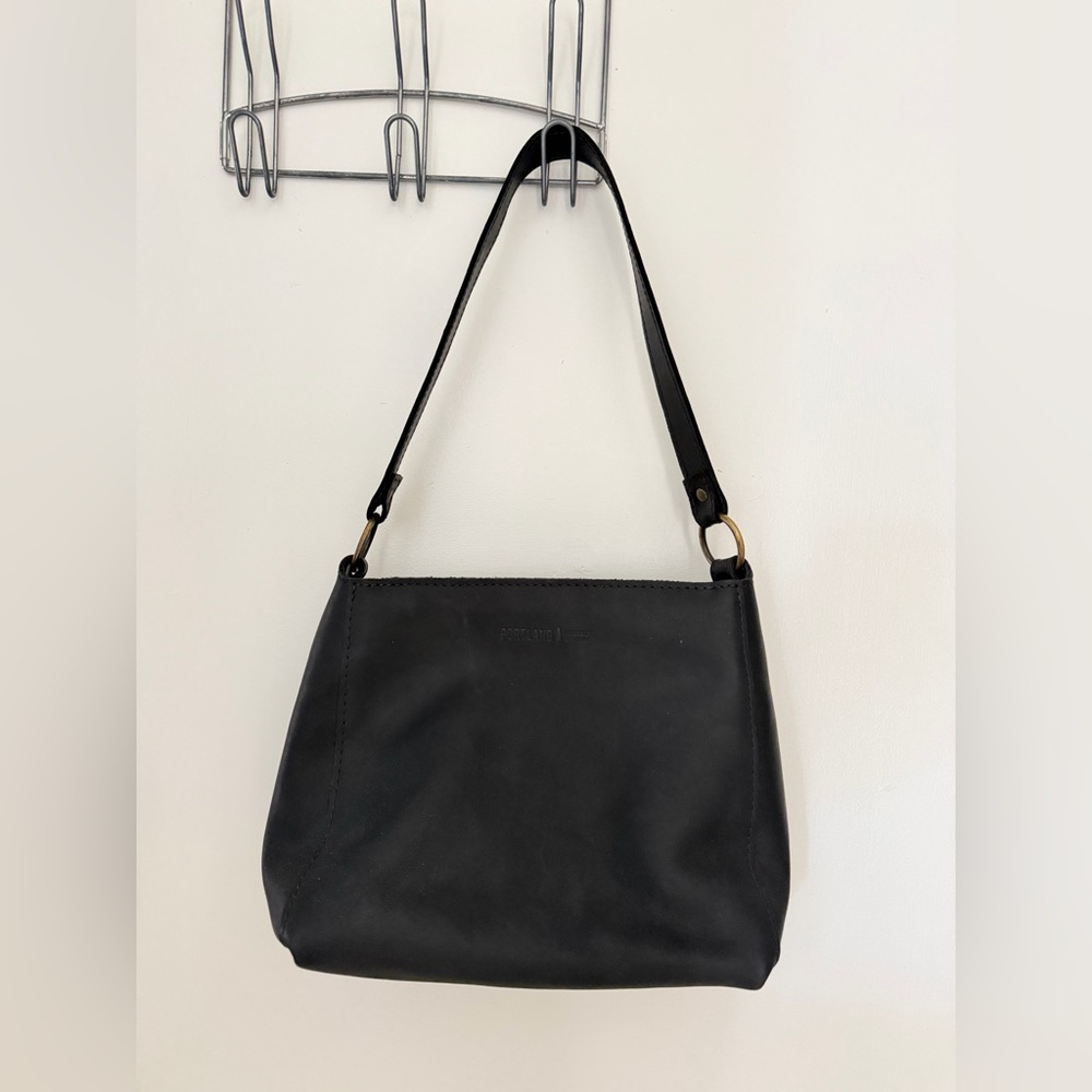 Portland Leather Goods Triangle Shoulder Bag Black Hobo Slouchy Minimalist - Picture 2 of 11